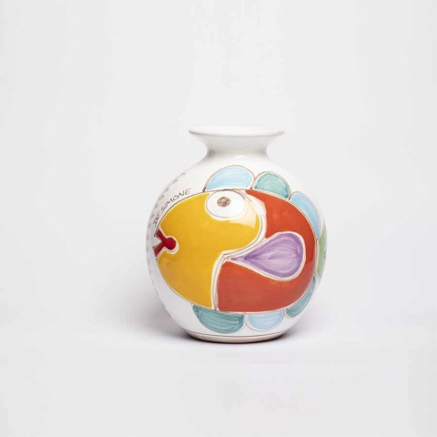 Round Cachepot Folk Fish VS507FK-PE/GR Round Cachepot Folk Fish VS507FK-PE/GR